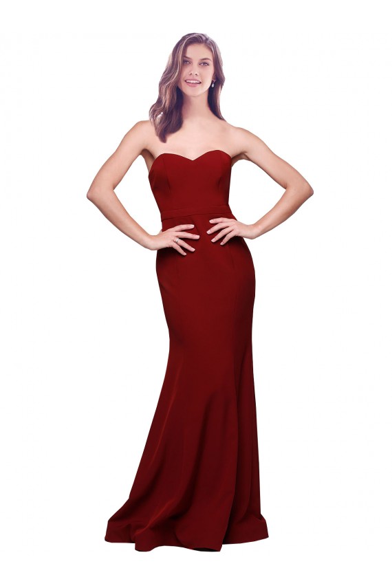 Sleeveless Strapless Stretch Crepe Burgundy Long Formal Evening Gown / Prom Dress / Bridesmaid Dress Leicester