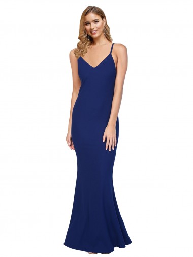 Sleeveless V-Neck Stretch Crepe Royal Blue Long Formal Dress / Bridesmaid Dress Leicester