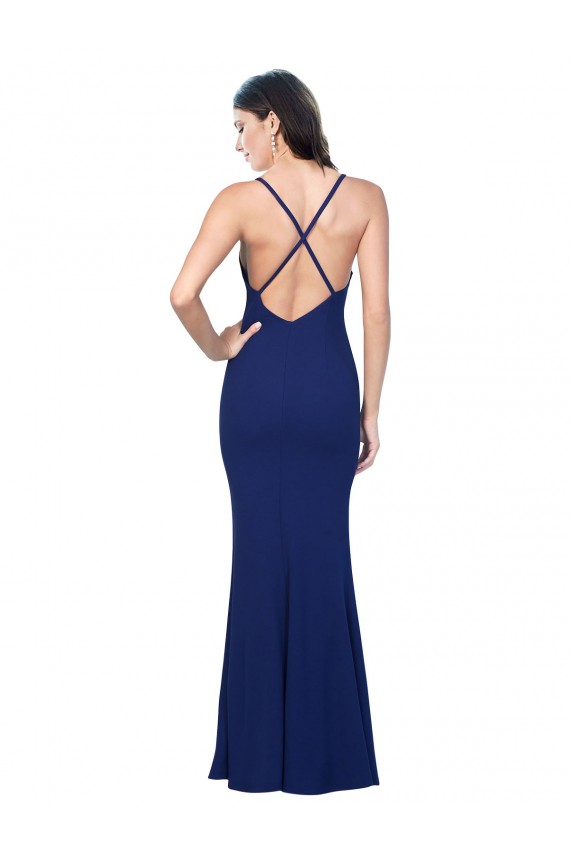 Sleeveless V-Neck Stretch Crepe Royal Blue Long Formal Dress / Bridesmaid Dress Leicester