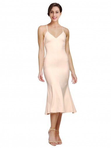 Sleeveless V-Neck Stretch Crepe Nude Midi Length Evening Gown / Prom Dress / Bridesmaid Dress Leicester