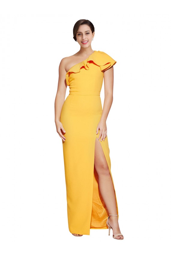 Sleeveless One Shoulder Stretch Crepe Saffron Long Formal Evening Gown / Prom Dress / Bridesmaid Dress Leicester