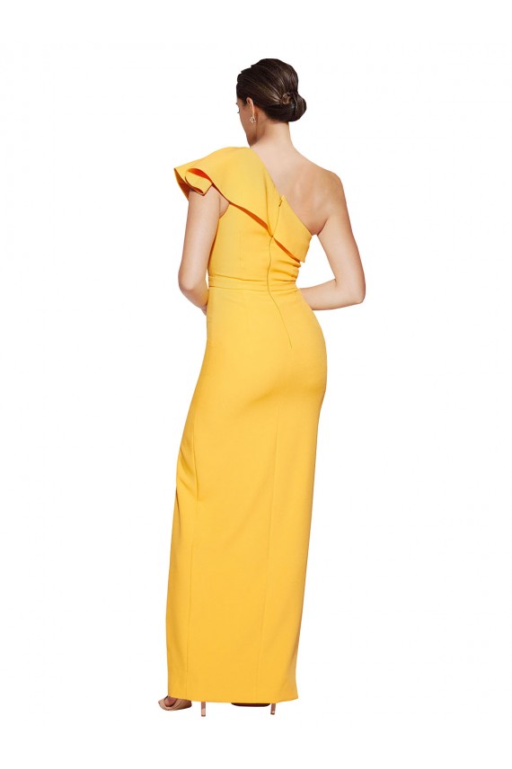 Sleeveless One Shoulder Stretch Crepe Saffron Long Formal Evening Gown / Prom Dress / Bridesmaid Dress Leicester