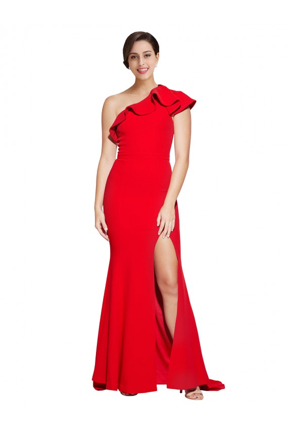 Sleeveless One Shoulder Stretch Crepe Red Sweep Train Semi Formal Evening Dress / Prom Dress / Bridesmaid Dress Leicester