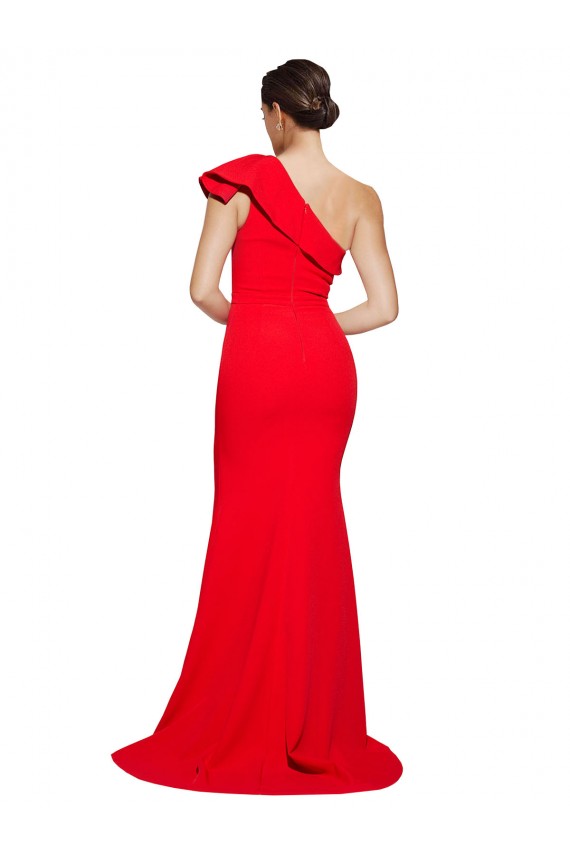Sleeveless One Shoulder Stretch Crepe Red Sweep Train Semi Formal Evening Dress / Prom Dress / Bridesmaid Dress Leicester