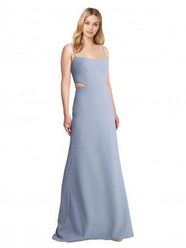 Sleeveless Scoop Neck Stretch Crepe Smoke Blue Long Prom Dress / Bridesmaid Dress Leicester