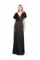 Cap Sleeves V-Neck Stretch Satin Black Long Bridesmaid Dress / Evening Dress Leicester
