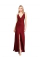 Sleeveless V-Neck Stretch Satin Burgundy Long Black Tie Evening Gown / Prom Dress / Bridesmaid Dress Leicester