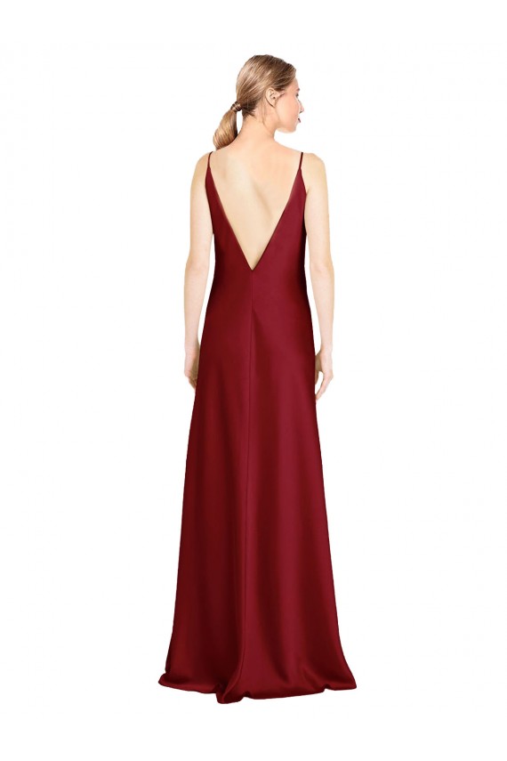 Sleeveless V-Neck Stretch Satin Burgundy Long Black Tie Evening Gown / Prom Dress / Bridesmaid Dress Leicester