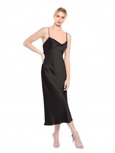 Sleeveless Cowl Neck Stretch Satin Black Midi Length Formal Evening Gown / Prom Dress / Bridesmaid Dress Leicester