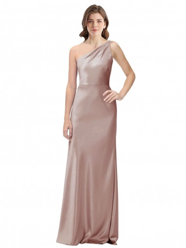 Sleeveless One Shoulder Stretch Satin Dusty Pink Long Formal Evening Gown / Prom Dress / Bridesmaid Dress Leicester