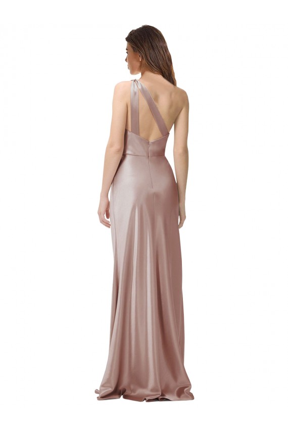 Sleeveless One Shoulder Stretch Satin Dusty Pink Long Formal Evening Gown / Prom Dress / Bridesmaid Dress Leicester