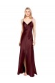 Sleeveless V-Neck Stretch Satin Burgundy Gold Long Bridesmaid Dress / Evening Dress Leicester