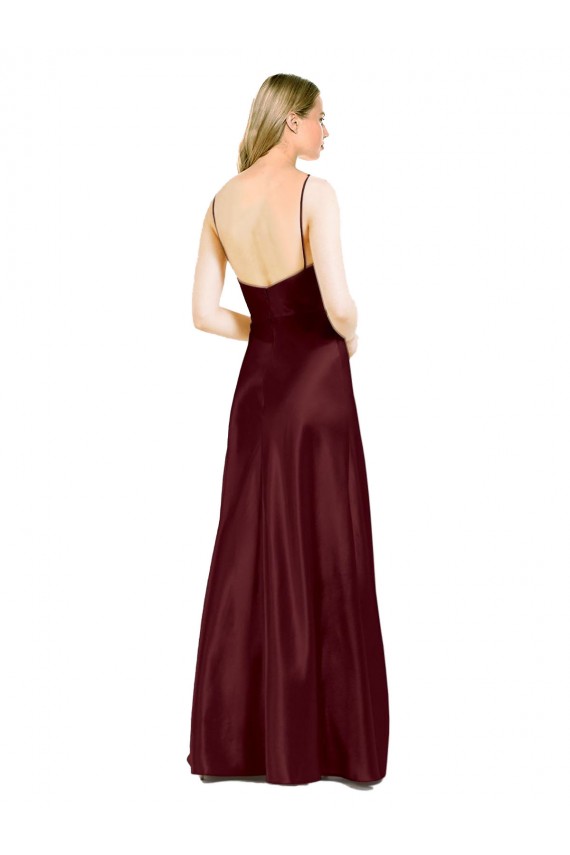 Sleeveless V-Neck Stretch Satin Burgundy Gold Long Bridesmaid Dress / Evening Dress Leicester
