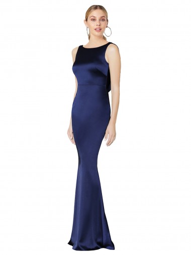 Sleeveless High Neck Stretch Satin Dark Navy Long Formal Evening Gown / Prom Dress / Bridesmaid Dress Leicester