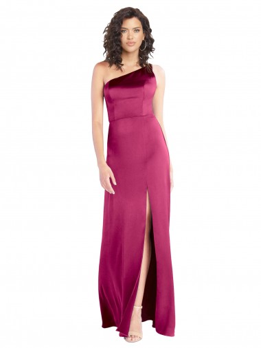 Sleeveless One Shoulder Stretch Satin Fuchsia Long Formal Evening Gown / Prom Dress / Bridesmaid Dress Leicester