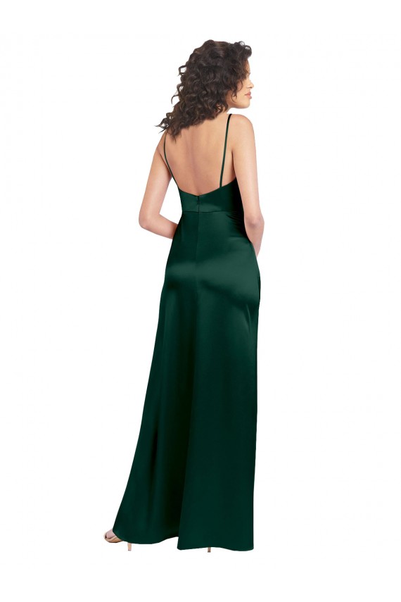 Sleeveless Scoop Neck Stretch Satin Hunter Long Formal Evening Gown / Prom Dress / Bridesmaid Dress Leicester