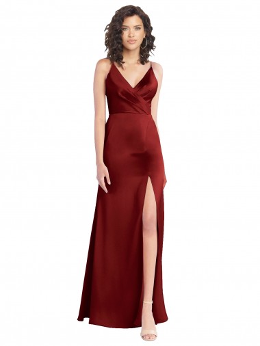 Sleeveless V-Neck Stretch Satin Burgundy Long Formal Dress / Bridesmaid Dress Leicester