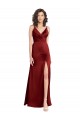 Sleeveless V-Neck Stretch Satin Burgundy Long Formal Dress / Bridesmaid Dress Leicester