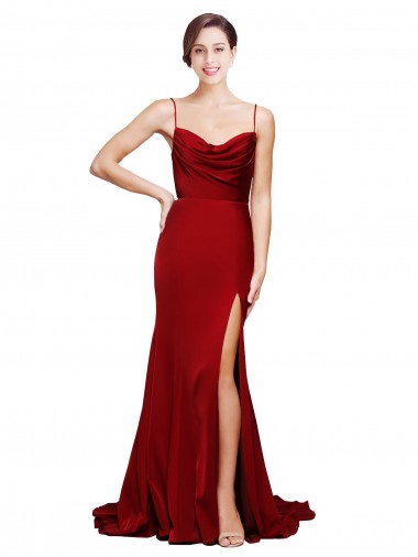Sleeveless Cowl Neck Stretch Satin Burgundy Sweep Train Black Tie Evening Gown / Prom Dress / Bridesmaid Dress Leicester