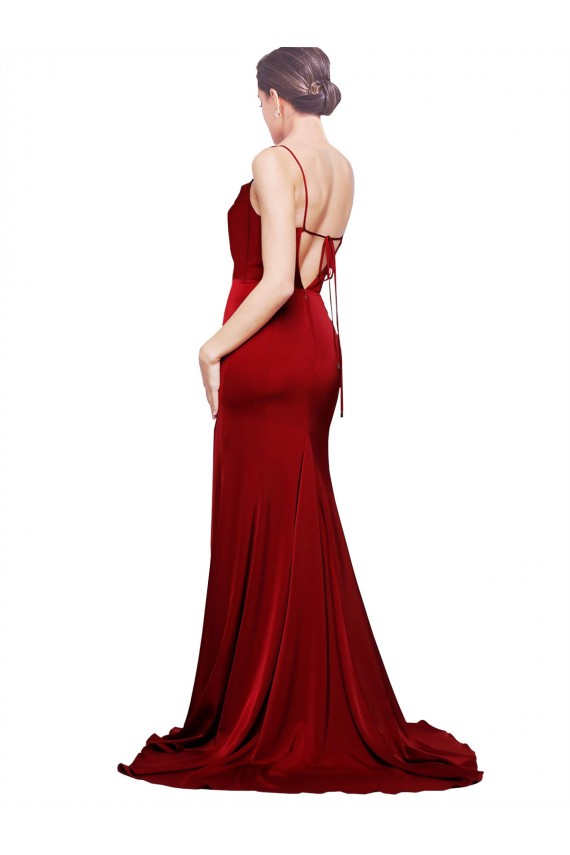 Sleeveless Cowl Neck Stretch Satin Burgundy Sweep Train Black Tie Evening Gown / Prom Dress / Bridesmaid Dress Leicester
