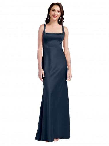 Sleeveless Square Neck Stretch Satin Dark Navy Long Formal Evening Gown / Prom Dress / Bridesmaid Dress Leicester