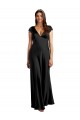 Cap Sleeves V-Neck Stretch Satin Black Long Formal Evening Gown / Prom Dress / Bridesmaid Dress Leicester