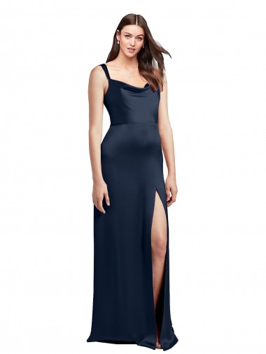 Sleeveless Cowl Neck Stretch Satin Dark Navy Long Formal Evening Gown / Prom Dress / Bridesmaid Dress Leicester