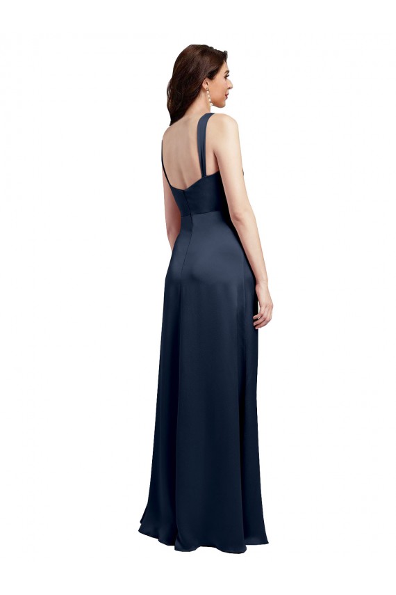 Sleeveless Cowl Neck Stretch Satin Dark Navy Long Formal Evening Gown / Prom Dress / Bridesmaid Dress Leicester