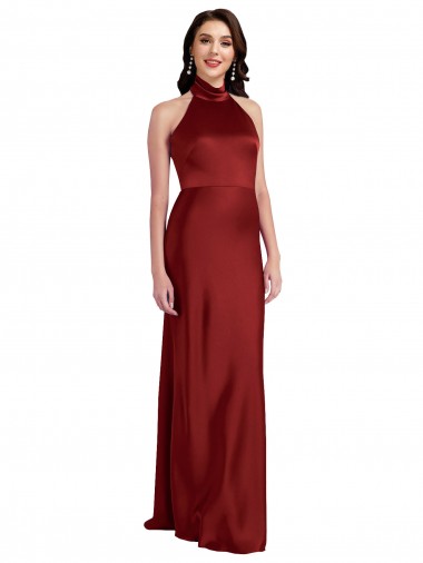 Sleeveless Halter Neck Stretch Satin Burgundy Long Black Tie Evening Gown / Prom Dress / Bridesmaid Dress Leicester