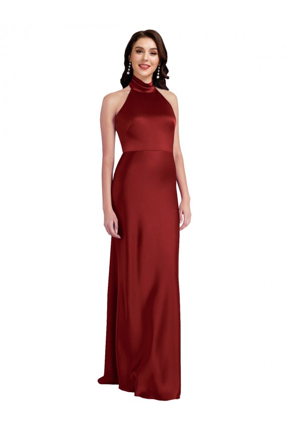 Sleeveless Halter Neck Stretch Satin Burgundy Long Black Tie Evening Gown / Prom Dress / Bridesmaid Dress Leicester
