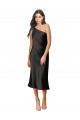 Sleeveless One Shoulder Stretch Satin Black Midi Length Black Tie Evening Dress / Prom Dress / Bridesmaid Dress Leicester