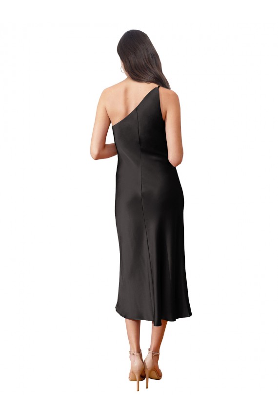 Sleeveless One Shoulder Stretch Satin Black Midi Length Black Tie Evening Dress / Prom Dress / Bridesmaid Dress Leicester