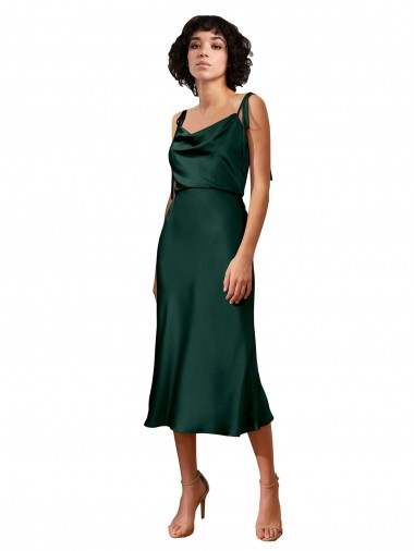 Sleeveless Cowl Neck Stretch Satin Hunter Midi Length Black Tie Evening Gown / Prom Dress / Bridesmaid Dress Leicester
