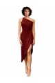 Sleeveless One Shoulder Stretch Satin Burgundy Midi Length Black Tie Evening Gown / Prom Dress / Bridesmaid Dress Leicester