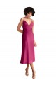 Sleeveless V-Neck Stretch Satin Fuchsia Midi Length Formal Evening Gown / Prom Dress / Bridesmaid Dress Leicester