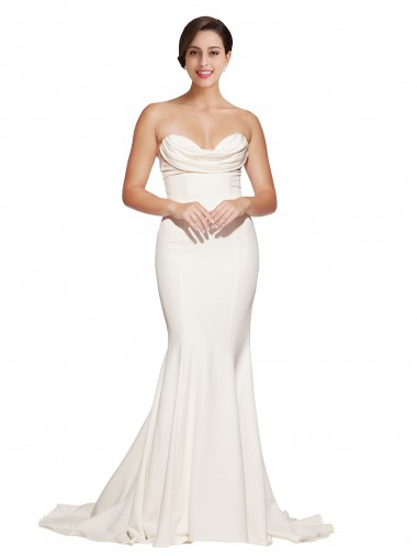 Sleeveless Strapless Stretch Satin Ivory Sweep Train Formal Evening Gown / Prom Dress / Bridesmaid Dress Leicester