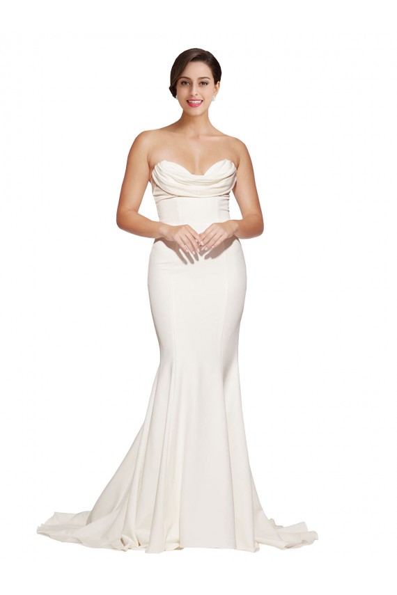 Sleeveless Strapless Stretch Satin Ivory Sweep Train Formal Evening Gown / Prom Dress / Bridesmaid Dress Leicester