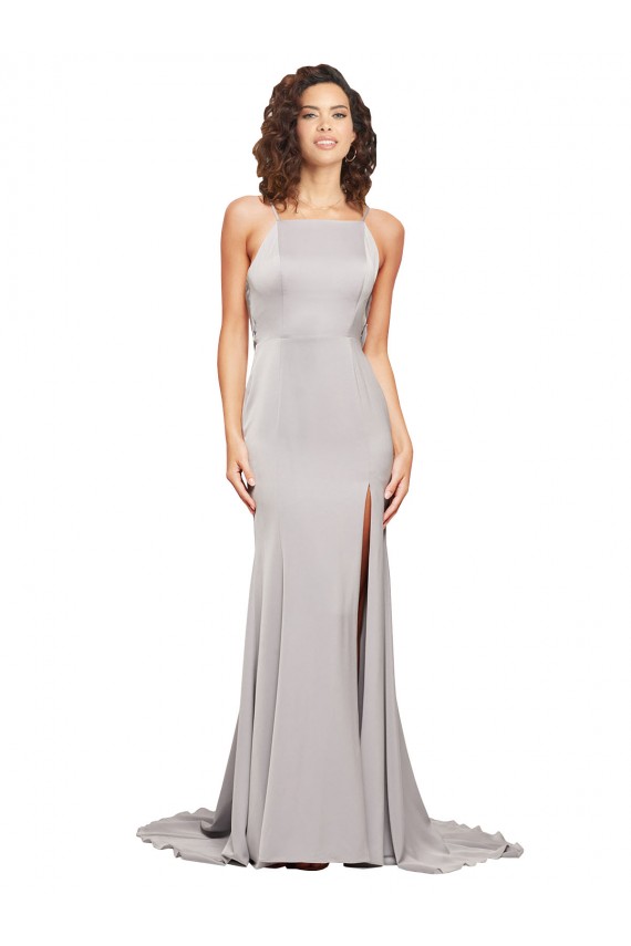 Sleeveless High Neck Stretch Satin Sweep Train Formal Evening Gown / Prom Dress / Bridesmaid Dress Leicester