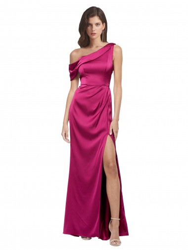 Sleeveless One Shoulder Stretch Satin Fuchsia Long Bridesmaid Dress / Evening Dress Leicester