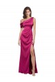 Sleeveless One Shoulder Stretch Satin Fuchsia Long Bridesmaid Dress / Evening Dress Leicester