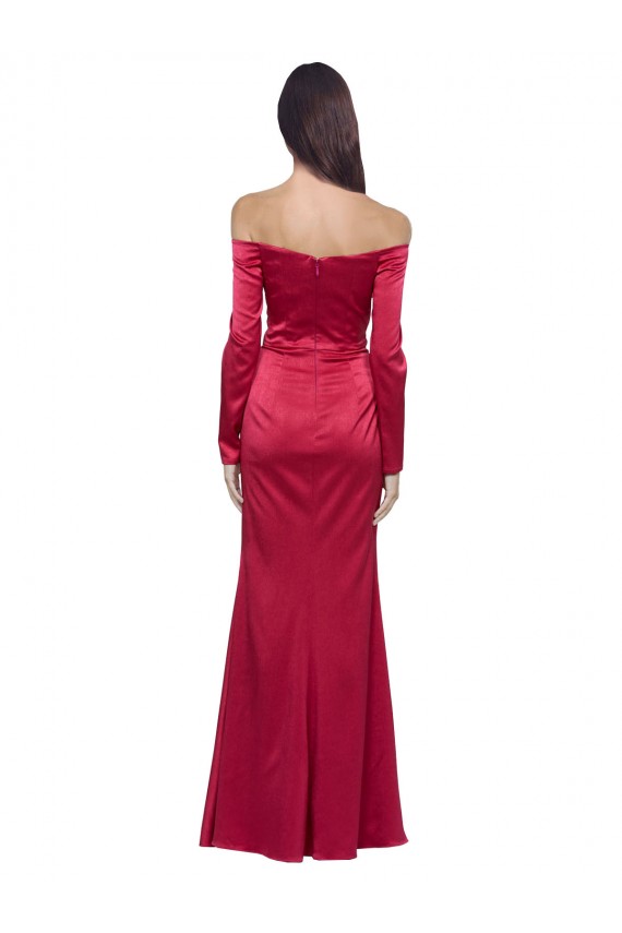 Long Sleeves Sweetheart Stretch Satin Dark Red Long Formal Evening Gown / Prom Dress / Bridesmaid Dress Leicester