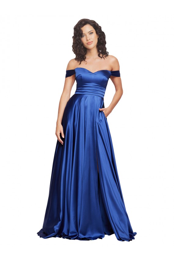 Sleeveless Sweetheart Stretch Satin Royal Blue Sweep Train Formal Evening Gown / Prom Dress / Bridesmaid Dress Leicester