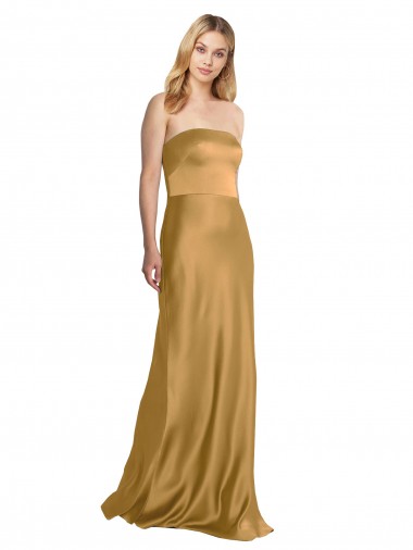 Sleeveless Strapless Stretch Satin Gold Long Formal Evening Gown / Prom Dress / Bridesmaid Dress Leicester