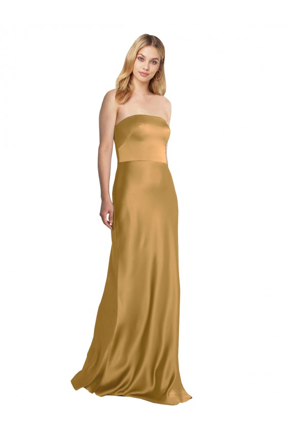 Sleeveless Strapless Stretch Satin Gold Long Formal Evening Gown / Prom Dress / Bridesmaid Dress Leicester