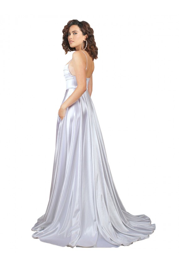 Sleeveless Spaghetti Straps Stretch Satin White Long Beach Wedding Dress Leicester