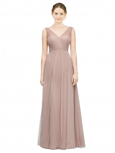 Sleeveless V-Neck Tulle Blush Long Bridesmaid Dress Leicester