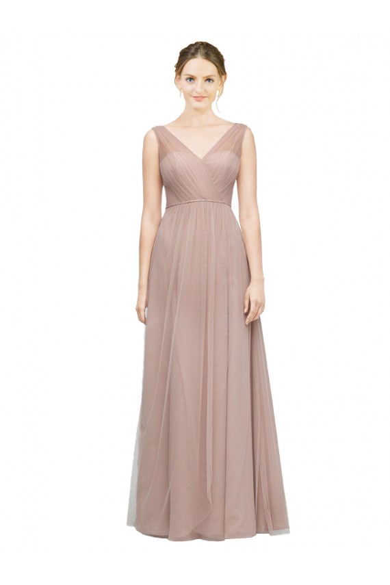 Sleeveless V-Neck Tulle Blush Long Bridesmaid Dress Leicester