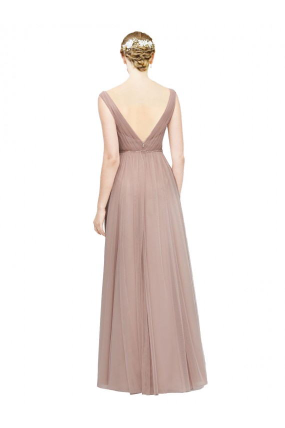 Sleeveless V-Neck Tulle Blush Long Bridesmaid Dress Leicester