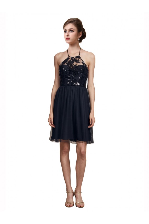 Sleeveless Halter Neck Tulle Black Knee Length Bridesmaid Gown Leicester