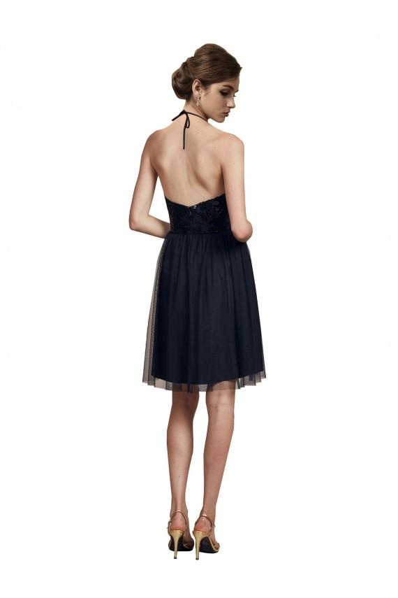 Sleeveless Halter Neck Tulle Black Knee Length Bridesmaid Gown Leicester